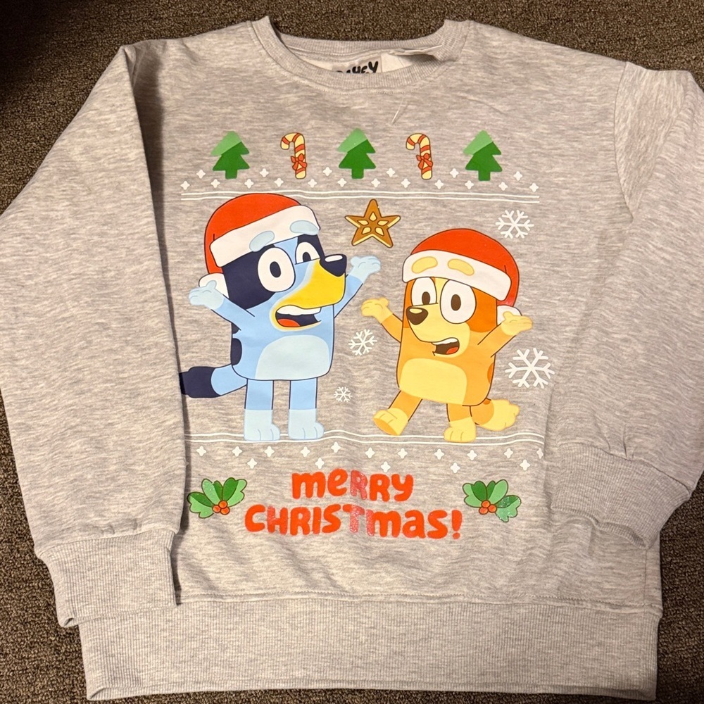 Gray Christmas Sweatshirt with Cartoon Characters